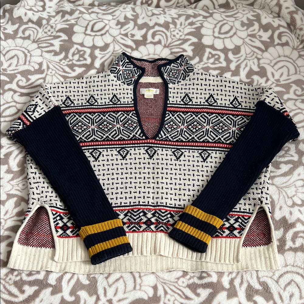 Maeve Navy and Cream V-Neck Sweater